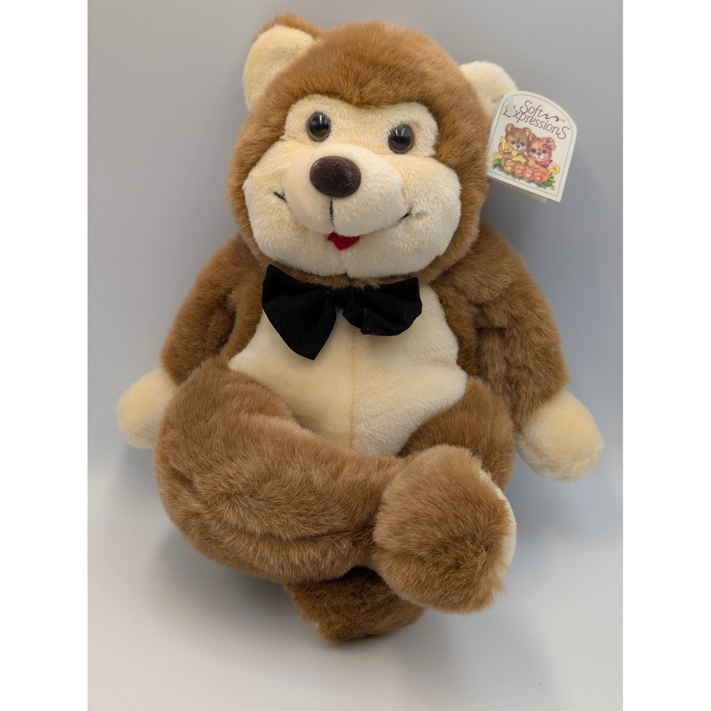 Vintage DanDee Soft Expressions Brown Teddy Bear Plush Honey Bees Bowtie NOS